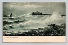 Postcard The Pier Folkestone England, Rough Seas Tuck Antique H14 picture