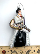 Elvis Presley Ornament Glass Blown Signed Kurt Adler Glitter Black White Gold picture