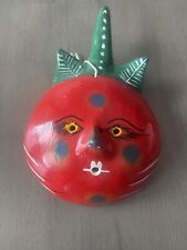 Vintage Mexican 7” Hand Painted Coconut Mask - Tomato - Red, Green, Yellow, Blue picture