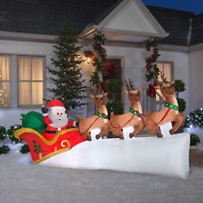 11' Santa Sleigh Flying Reindeer Christmas Airblown Inflatable Yard Decor Gemmy picture