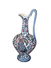 Gien France Faience Small Pitcher Ewer Paisley Bud Vase Ceramic Blue Castle Mark picture