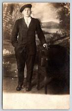 Original Old Vintage Real Photo Postcard Gentleman Suit Tie Cigar Chair RPPC picture