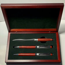 2 PIECES TWO TONE ROSEWOOD BALL PEN SET WITH LETTER OPENER IN THE LUXURY WOOD BO picture