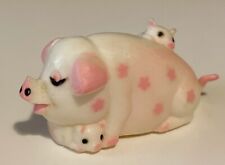 Vintage Pink Stars Spotted Momma PIG W/Three Babies 2”L Farm Animals picture