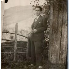 c1910s Italian Man Smoking Cigarette RPPC Portrait Vampire Hair Real Photo A138 picture