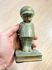 Antique Vintage 1920s Metal Boy on Books Bookend 6” Tall picture