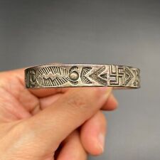 Vintage Navajo Whirling Log Hand Stamped Silver Bracelet Cuff 6-1/2