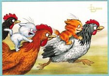 R.Zenyuk LET'S RACE CATS AND CHICKEN ARE FAST Russian postcard picture