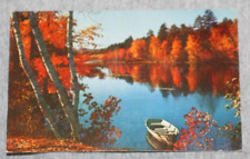 Vintage Postcard: Lake Bordered with Autumn Leaves. Rowboat on Lake picture