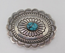 Vintage Sterling Turquoise Stamped Concho Belt Buckle Signed AB Southwest A761 picture