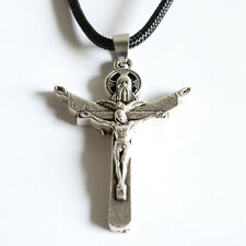 Holy Trinity Crucifix Pendant Black Paracord Medal Necklace Catholic Saints  picture