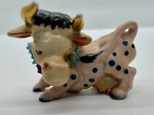 Vintage Porcelain Pink Bull Figurine Polka Dot Ruffle Collar Gold Horns Japan picture