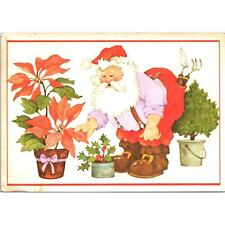Vintage Christmas Postcard 1977 Holiday Greetings Santa Gardening picture
