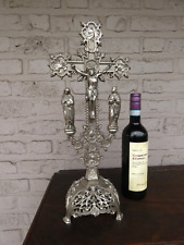 Vintage Belgian Spelter metal Calvary 4 evangelist symbol crucifix picture
