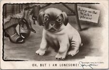 1909 Animal Comic Postcard Puppy Dog OH BUT I AM LONESOME Artist-Signed COLBY picture