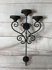 Vintage Cast Iron Ornate Wall Candle Holder Wrought Iron 3 Candle Holder picture