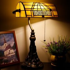 Small Tiffany Table Lamp Yellow Mission Style Stained Glass Desk Lamp 11inch picture