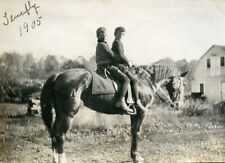 MM904 Original Vtg Photo BOYS ON HORSE BACK, TONGUE WAGGLING c 1905 picture