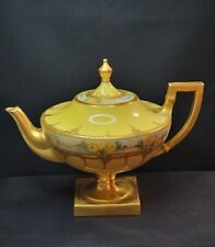 Antique Lenox Belleek Teapot - Yellow w/ Roses & Embossed Gold Trim picture