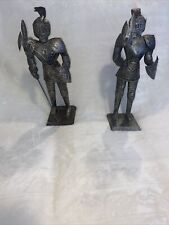 Vintage 2 Metal Knights Conquistador Suit Of Armor Sculptures picture
