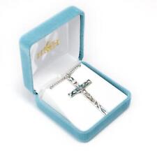 High Polished Blue Enameled Sterling Silver Crucifix Size 2.2in x 1.1in picture