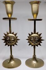 Pair of Brass Sun Candle Holders 8.5