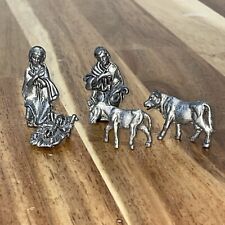 Tiny Pewter Miniature Nativity Vintage Holy Family Donkey Cow picture
