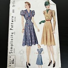 Vintage 1930s Simplicity 3215 Puff Sleeve  Yoked Dress Sewing Pattern 20 USED picture