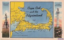  Postcard Cape Cod + Pilgrimland MA map picture