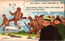 Postcard WWII Era Military Humor Dick Tracey Soldier Walking On Air Unposted picture