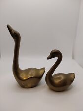 2 Vintage Brass Swan Pair Matched Set  picture