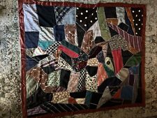antique victorian crazy quilt bed cover silks satins Embroidered MUSEUM QUALITY picture