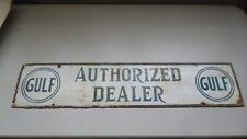 Vintage Gulf Authorized Dealer Gas Station Oil Sign Collectible Patina 1 Sided picture