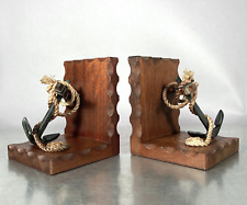 Vintage Pair 2 Nautical Wooden Bookends Anchors Maritime Mid Century MIJ Japan picture