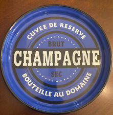 Brut Champagne SERVING TRAY ~ Vintage Blue Porcelain Enamel Cuvee De Reserve picture