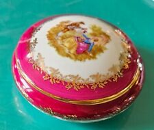 Vtg Limoges France Trinket Dish Courting Couple  Jewerly Fuchsia 3