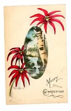 1909 Merry Christmas Poinsettias Inset River Scene picture