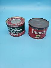 Vintage Folgers Ground Coffee Can With Lid 1 Lb 1952 And McLaughlin's Manor Can picture