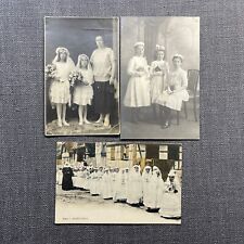 Antique Postcard Lot of 3 RPPC Children First Communion Procession Groups Tinted picture