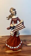 PATRIOTIC LADY FIGURE AMERICAN FLAG DRESS FOURTH 4th OF JULY HOLDING HEART picture