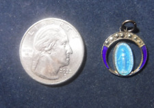 Art Deco Miraculous Medal, Vintage Sterling Silver Blue Enamel Marcasite picture