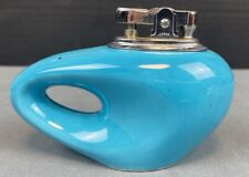 Vintage MCM Table Lighter Japan Turquoise Blue Ceramic Atomic Swoosh Ceramic picture