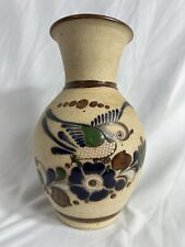Tonala Mexican Folk Art Sandstone Pottery Vase - Hand painted 9” H picture