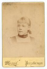 Antique c1880s Cabinet Card Morris Lovely Little Girl in Glasses Pittsburgh, PA picture