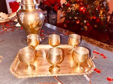 Vintage Solid Brass Small Cordial/Shot Glasses with Tray India Set -6 picture