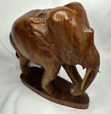 Vintage Hand Crafted Elephant Figure Solid Teak Wood Folk Art Statue VTG picture