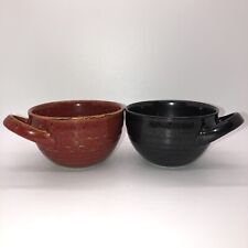 Set of 2 - 2011 Starbucks Hand Painted Red & Black Pottery Mug Cup Rice Bowl 8oz picture
