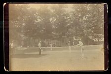 Antique TENNIS Cabinet Photo MEN PLAYING DOUBLES TENNIS Square TOP TENNIS RACKET picture