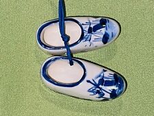 Vintage Delft Dutch Holland Miniature Blue Shoes Porcelain Clogs 2 In picture