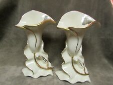 Vintage Princeton New Jersey Art Pottery Cream Gold Calla Lily Vase Pair w/tags picture